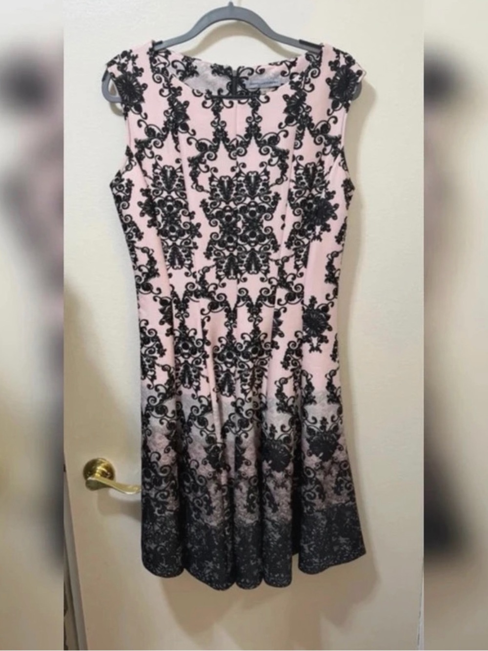 Danny & Nicole Pink Dress with Black Lace-Print Detail